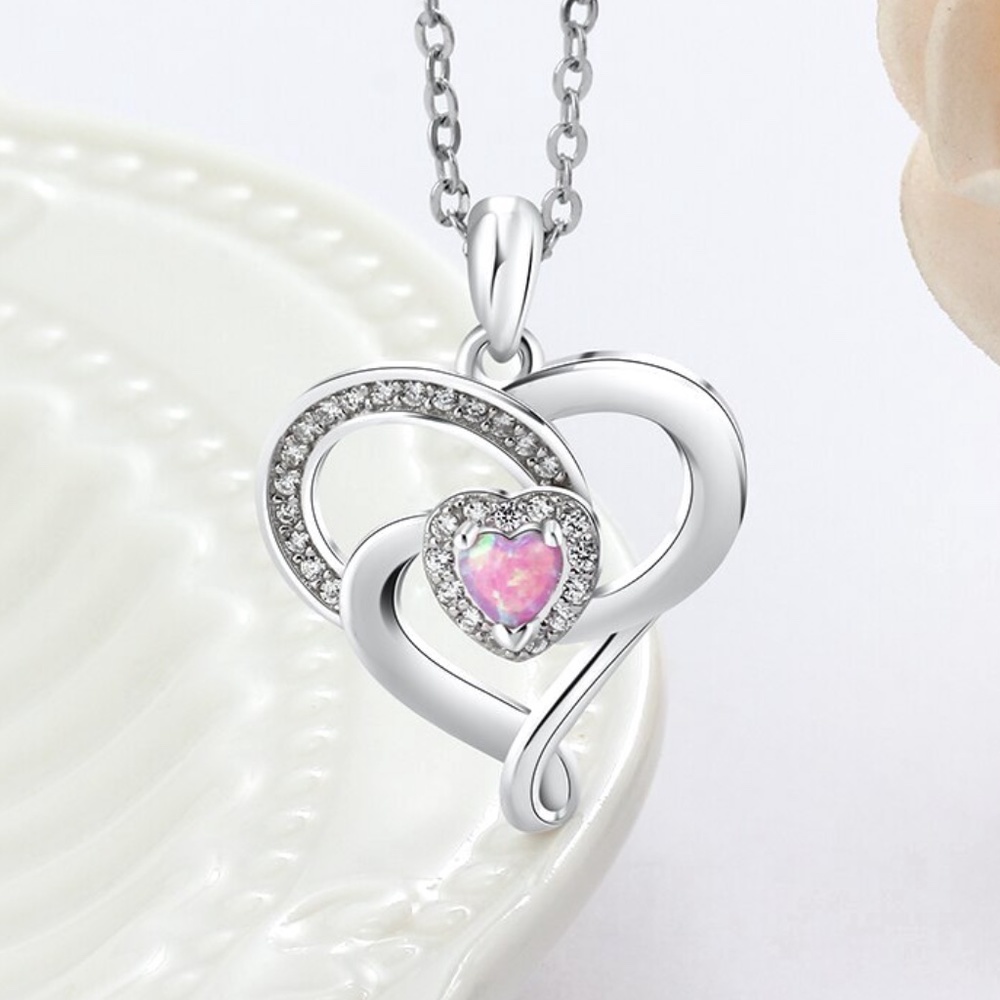 Sterling Silver Opal Heart Necklace